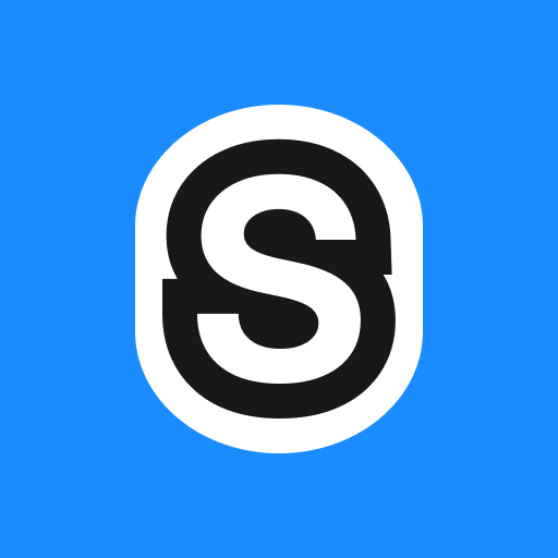 a logo consisting of a stylized letter s on a blue background